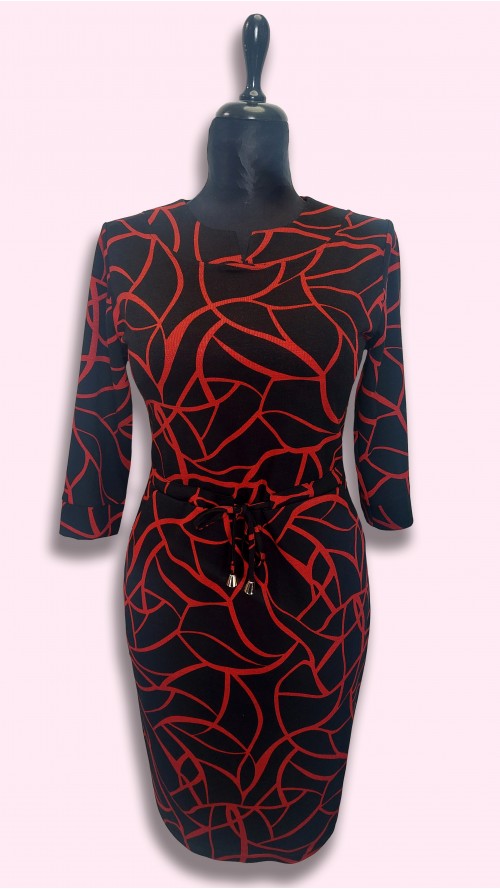 Réka ruha kötős sötét piros-fekete mintás